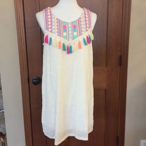 Coachella Style Sleeveless Cream Lined Tunic Dress